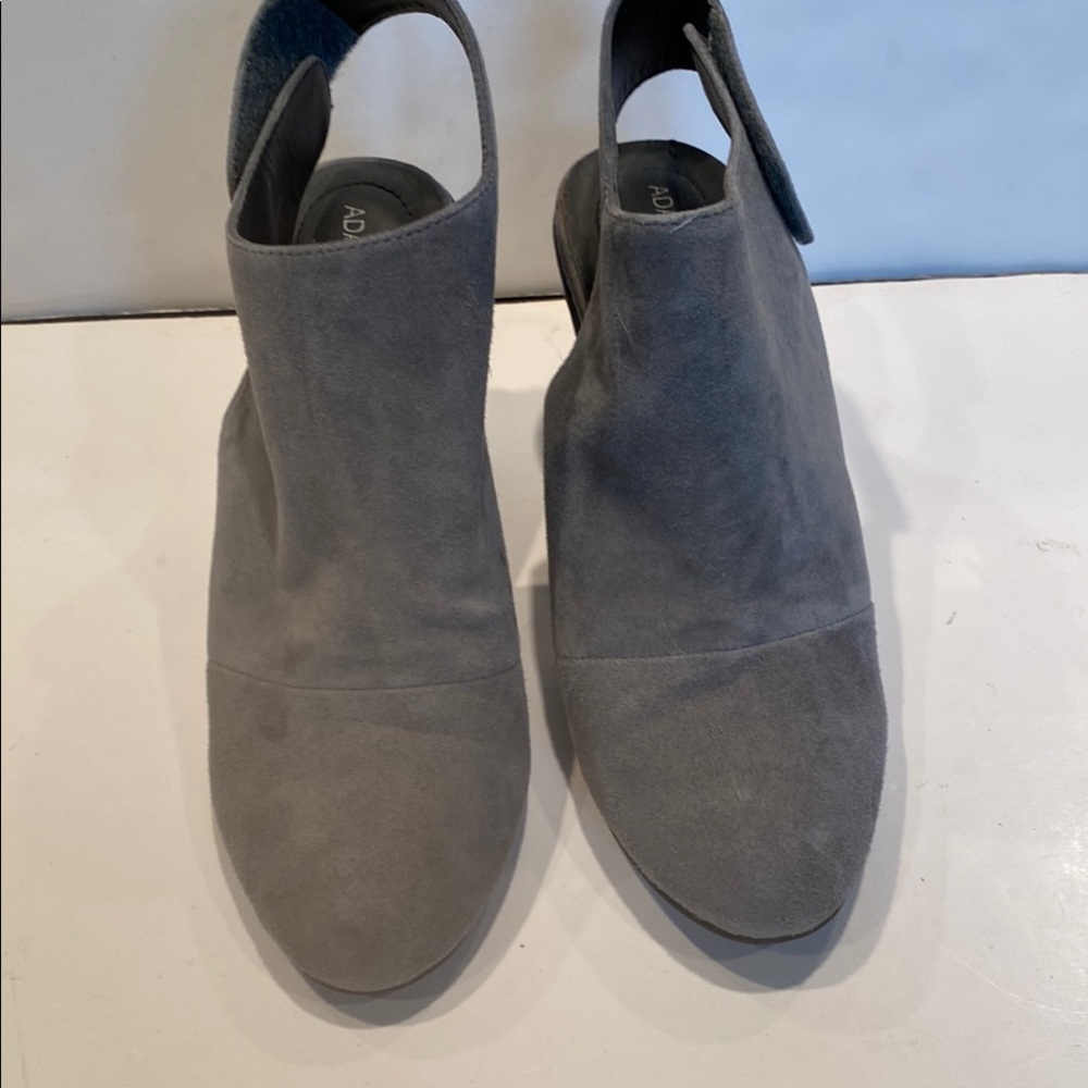 Adam Tucker Gray Suede Chunky Heel Sandals